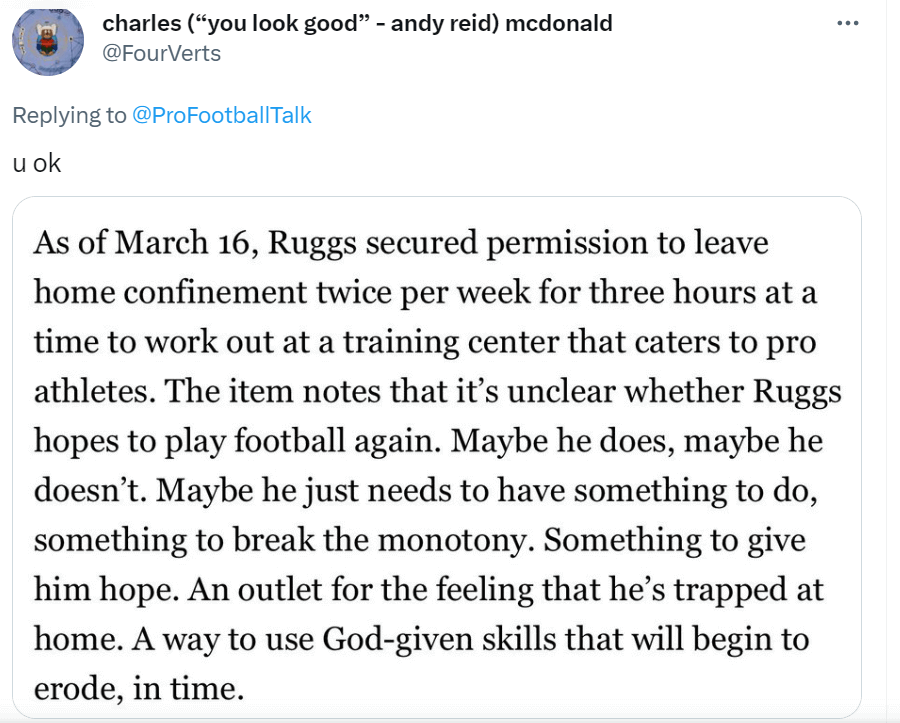 Is Henry Ruggs holding out hope for an eventual return to football? Reply